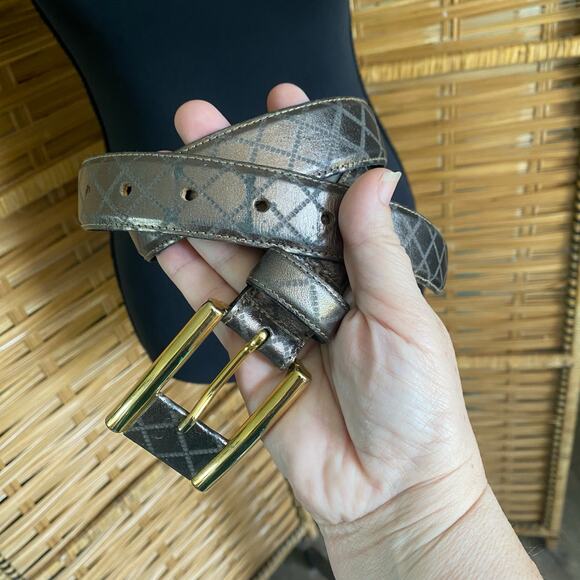 Avignon Gold Metallic Diamond Pattern Leather Belt Medium with Gold Buckle Med - Picture 1 of 8